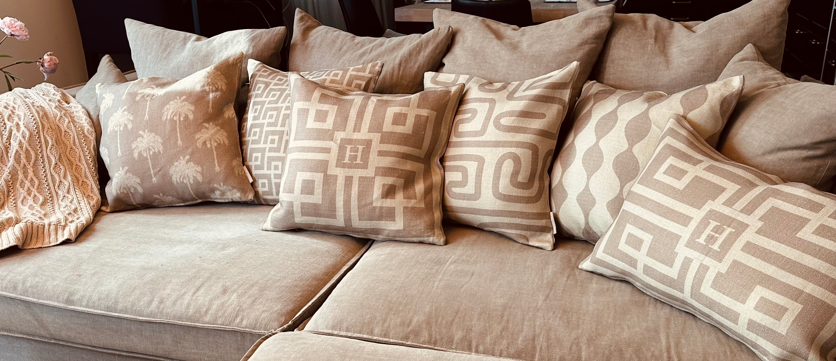 Taupe coloured clearance cushions