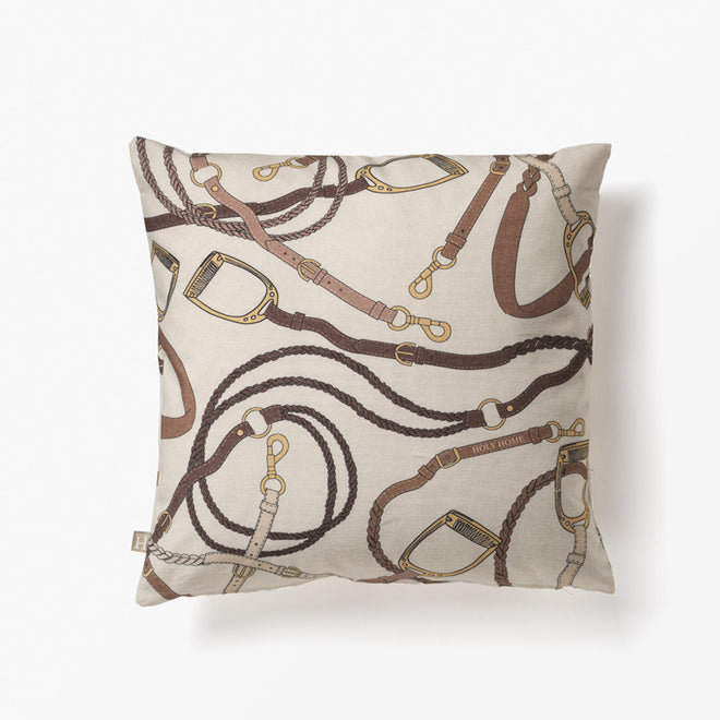EQUESTRIAN STIRRUP CUSHION COVER IVORY/BROWN