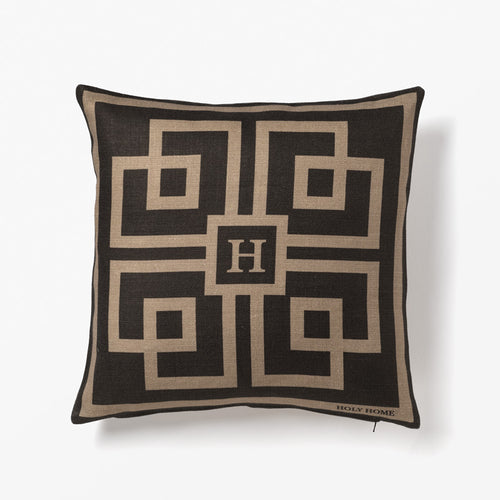 GEOMETRIC H-PRINT CUSHION COVER BLACK/TAUPE