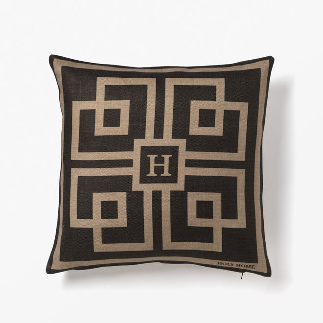 GEOMETRIC H-PRINT CUSHION COVER BLACK/TAUPE