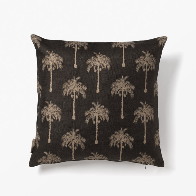 PALM PRINT CUSHION COVER BLACK/TAUPE