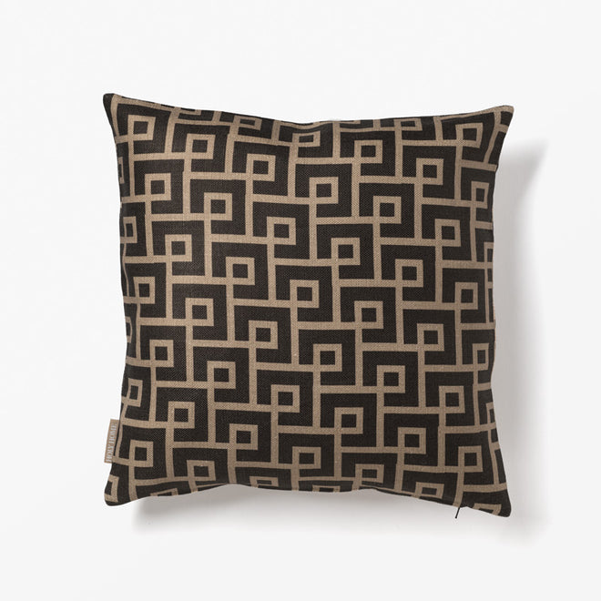SMALL GEOMETRIC PRINT CUSHION COVER BLACK/TAUPE