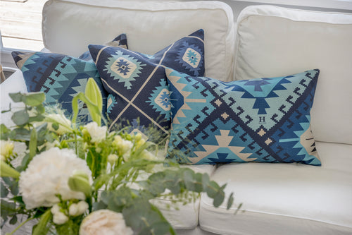 KILIM WIDE PRINT CUSHION COVER TURQUOISE/BLUE