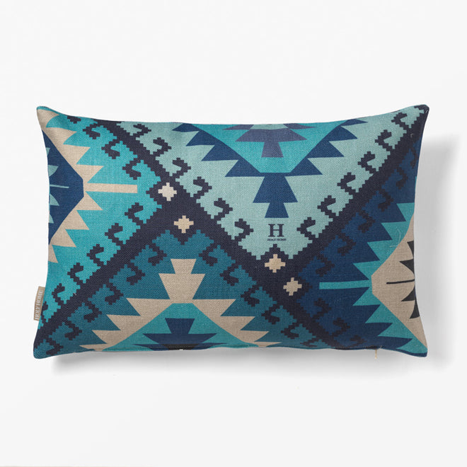 KILIM WIDE PRINT CUSHION COVER TURQUOISE/BLUE