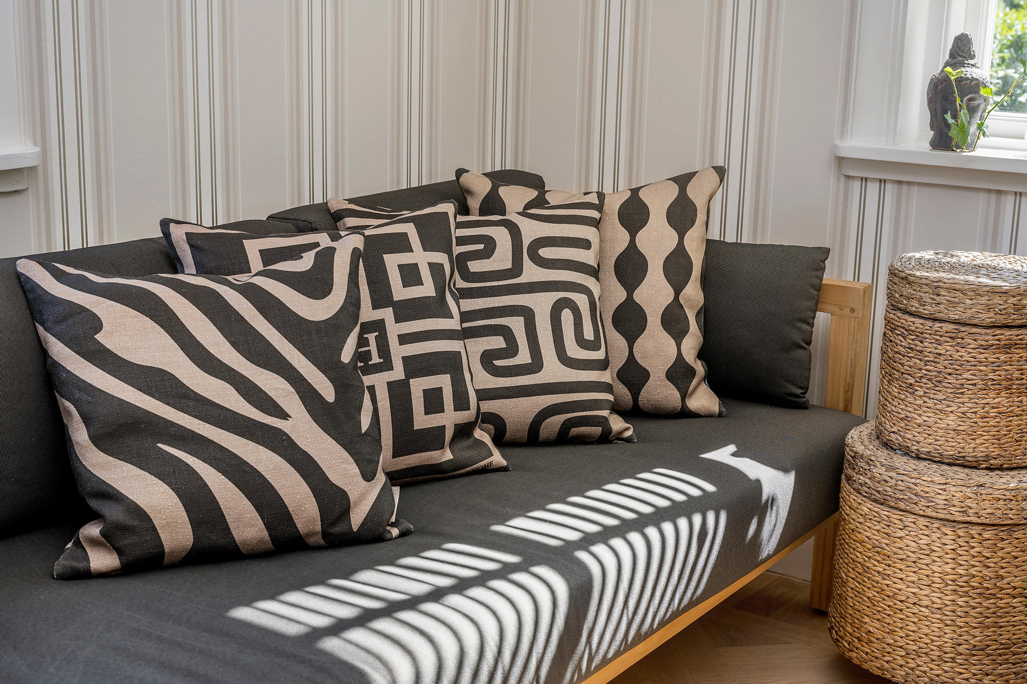 Black geometric shop cushions