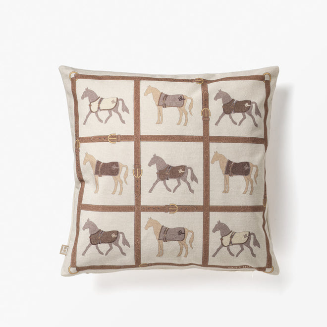 EQUESTRIAN HORSE CUSHION COVER IVORY/BROWN