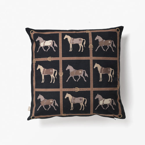 EQUESTRIAN HORSE CUSHION COVER BLACK/BROWN